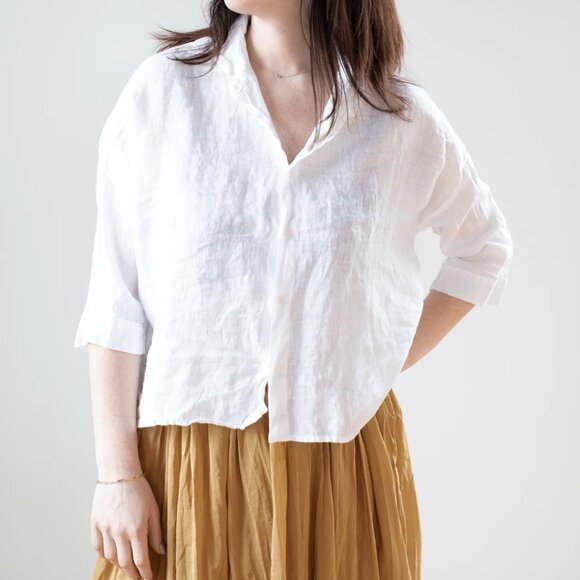 CP Shades Rooney Boxy Crop Oversized Blouse in White Linen Size Small - Picture 1 of 10